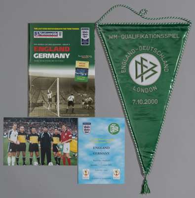 Last match at old Wembley pennant presented by Oliver Bierhoff to Tony Adams October 7th 2000, 
 prior to the game at Wembley Stadium on October 7th 2
