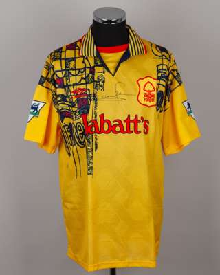Stuart Pearce yellow, blue and red No.3 Nottingham Forest autographed short-sleeved shirt