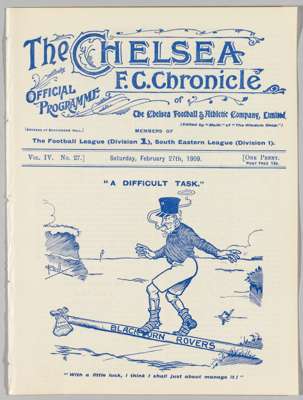 Programme Chelsea v Blackburn Rovers 27th February 1909,
 Ex Bound Volume