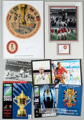 Collection of England 1966 World Cup and Rugby 2003 World Cup memorabilia,
 including prints signed by Gordon Banks, Alan Ball and Nobby Stiles, photo
