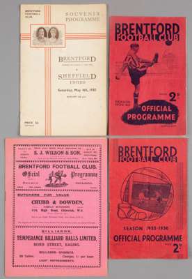 Eleven Brentford 1930s home programmes,
 season 1932-33 v Bristol Rovers, Cardiff City, Exeter City, Clapton Orient, Newport County & Barnsley; 1934-3
