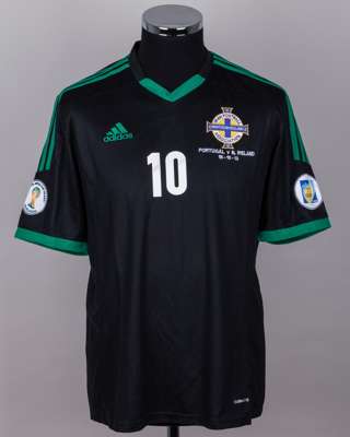 Kyle Lafferty black No.10 Northern Ireland v. Portugal match worn short-sleeved shirt, 2012