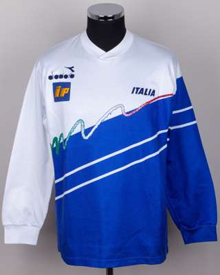 Roberto Baggio white and blue Italy training long-sleeved shirt, 1990