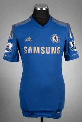 Cesar Azpilicueta blue Chelsea no.28 home jersey, season 2012-13,
 Adidas, player issued short-sleeved with BARCLAYS PREMIER LEAGUE sleeve badges, clu