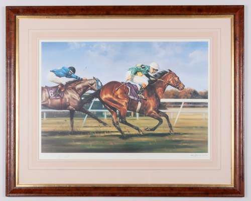 Lester Piggott signed print of Royal Academy winning the Breeders' Cup Mile,