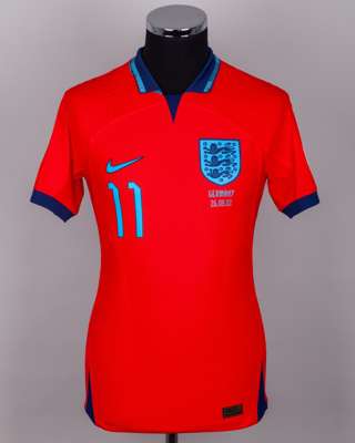 Phil Foden red No.11 England v. Germany short-sleeved shirt, 2022