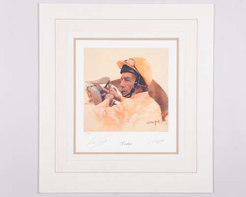 Lester Piggott signed portrait print by the artist Susan Crawford