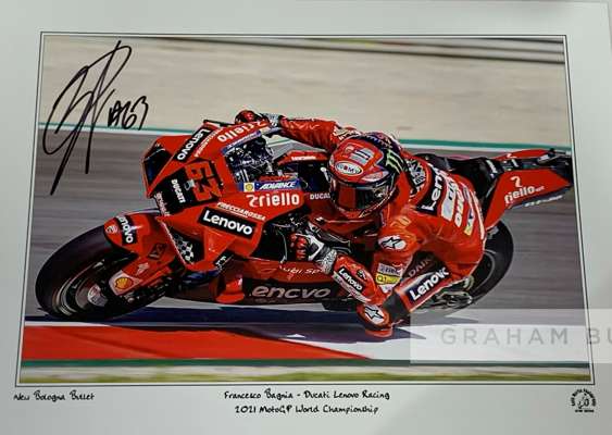 Moto GP (2021) signed limited edition A3 size Art Prints,
 all hand signed by the Moto GP rider pictured, Francesco "Pecco" Bagnaia (Ducati Lenovo Rac