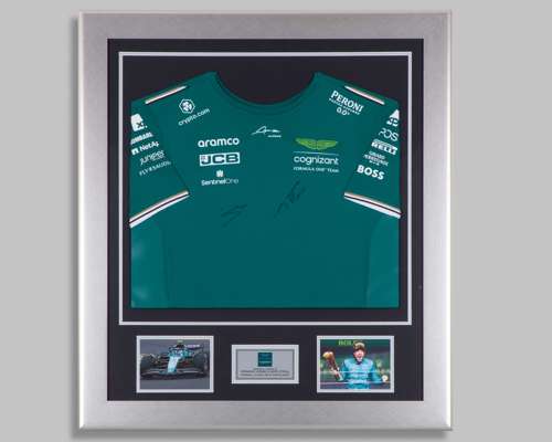 Fernando Alonso & Lance Stroll Signed Aston Martin Framed Shirt