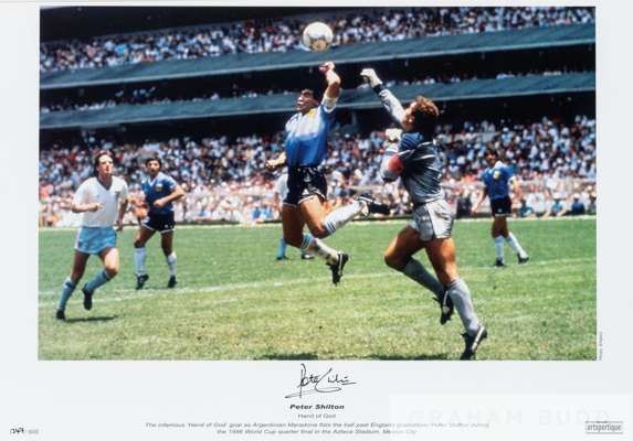 'Hand of God' print signed by Peter Shilton