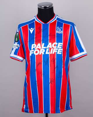 Red and blue Crystal Palace v. Dynamo Kyiv match issued squad signed shirt