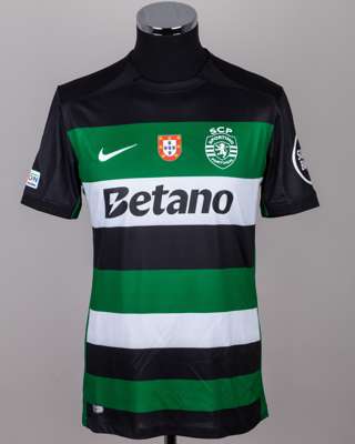 Alfonso Moreira black, green and white Sporting Lisbon v. Bologna autographed shirt, 2025