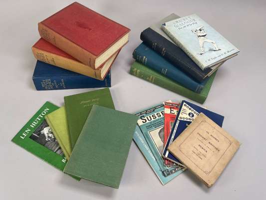 The Fight for the Ashes in 1930 by P.F. Warner,
 The Fight for the Ashes, 1932-33 and 1934 by J.B. Hobbs, Long Innings by Sir Pelham Warner and a coll