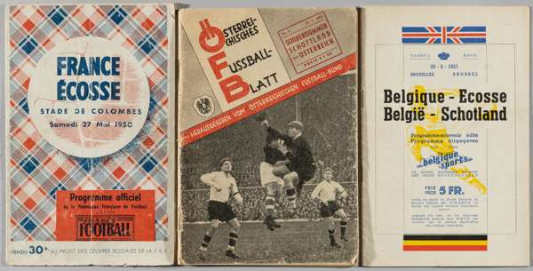 Scotland away international programmes, 1950-51,
 include at France 27th May 1950; at Austria 27th May 1951; at Belgium 20th May 1951, fair, each with