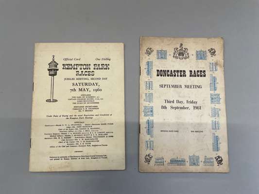 Two racecards signed by Lester Piggott and featuring Prince Aly Khan's outstanding filly Petite Etoile,
 both signed by Lester in blue ink over the ra