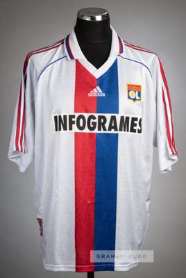 Frederic Kanoute white Olympique Lyonnais no.20 home jersey, circa 1999,
 Adidas, short-sleeved with club crest badge, Adidas and sponsor logo's, reve