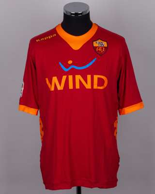 Daniele De Rossi red and orange Roma match worn short-sleeved shirt, 2012