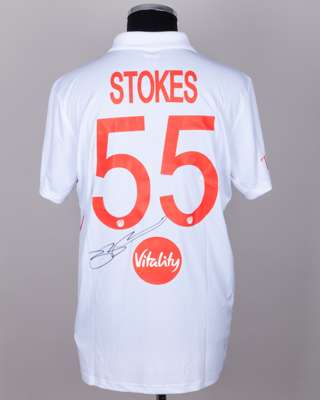 Ben Stokes No.55 England v. New Zealand match worn, signed Red For Ruth shirt