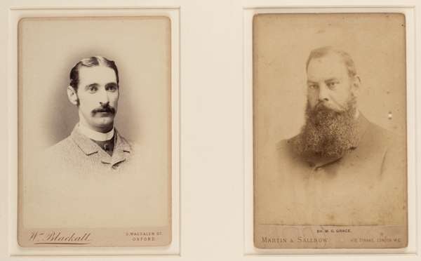 Two cabinet cards of the famous cricketers Dr W.G. Grace and Fred Spofforth, circa 1885,
 the first published by Martin & Sallnow, London, the second 