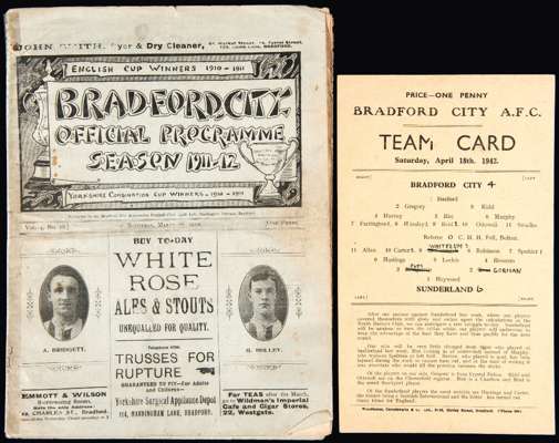 Sunderland football programmes, the earliest an away at Bradford City 16th March 1912