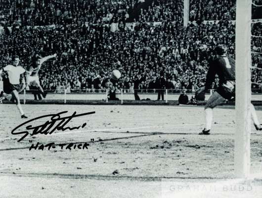 World Cup 1966 great visual angle of Geoff Hurst scoring his hat trick goal