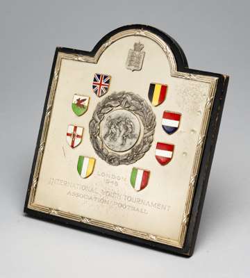 A Football Association trophy plaque commemorating the first FIFA U-18 Youth tournament, held in London, 15th-17th April 1948,
 the silvered plaque be