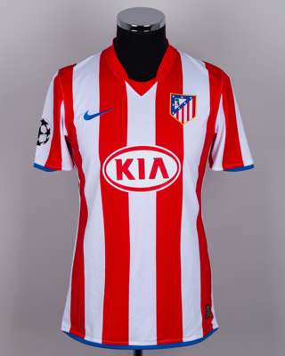 Sergio Aguero red and white No.10 Atletico Madrid v. Liverpool match worn shirt, 2008