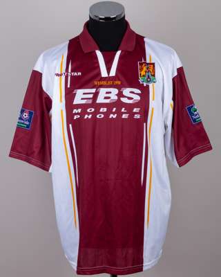 Ian Clarkson maroon and white No.2 Northampton Town, match worn short-sleeved shirt, 1998