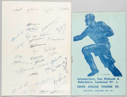 RUGBY UNION - SOUTH AFRICA TO THE U.K 1951-52 RUGBY UNION SCARCE AUTOGRAPH TEAM SHEET AND PROGRAMME 

The 1951–52 South Africa tour of Europe was a co