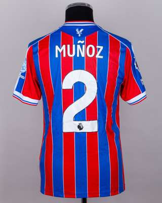 Daniel Muñoz red and blue No.2 Crystal Palace v. Liverpool match worn shirt
