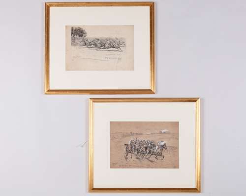 Four horse racing drawings by the artists A C Havell, John Beer & George Finch Mason