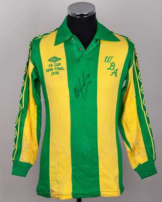 Willie Johnston yellow and green No.11 West Bromwich Albion semi-final shirt, 1978