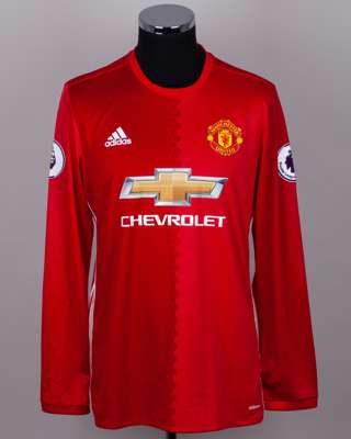 Zlatan Ibrahimovic red No.9 Manchester United v. Sunderland autographed shirt, 2016