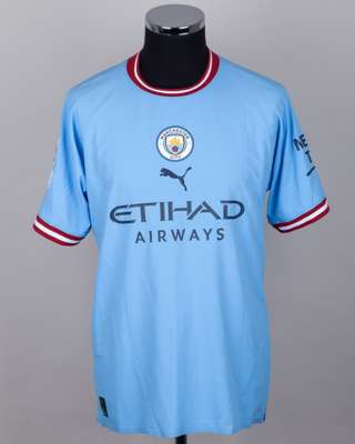 Erling Haaland sky-blue No.9 Manchester City short-sleeved shirt, 2022-23
