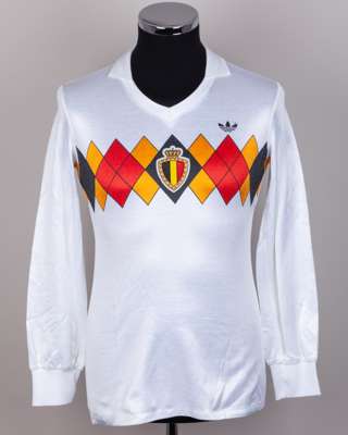 Jim McLean - Michel Wintacq white No.5 Belgium v. Scotland long-sleeved shirt, 1983