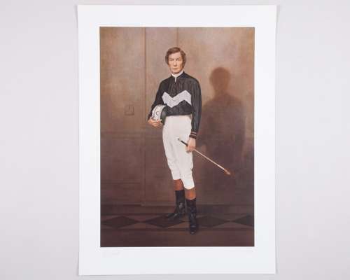 Lester Piggott signed portrait print by the artist Raymond L. Skipp