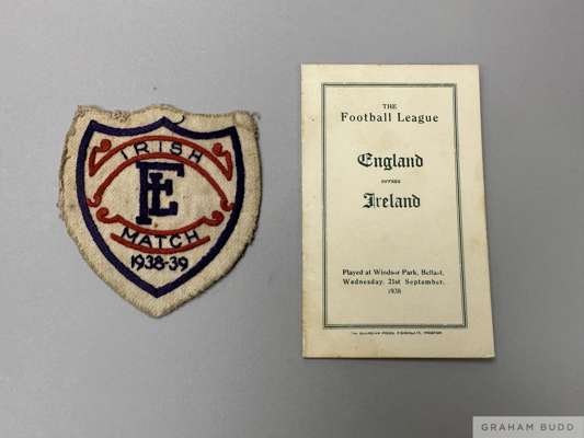 Players itinerary for England v Ireland for Football League representative match, played at Windsor Park, Belfast on 21st September 1938,
 belonged to