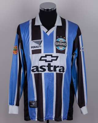 Ronaldinho blue and black No.10 Gremio v. Inter Milan Gaucho Final long-sleeved shirt, 1999