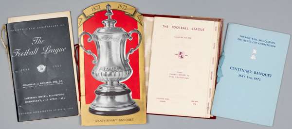 Various menus relating to Football League 50th Anniversary, 30th March 1938,
 menu/messages etc., signed to inside by 18 mainly journalists, including