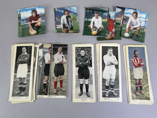 Selection of various trade cards Topical Times 9 by 3in. panel portraits,
 b&w by 24 Bentham, Madson, colour by 15, trimmed cards by 7; sold with Sun 