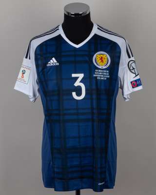 Andy Robertson blue and white No.3 Scotland v. England shirt, 2017