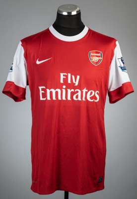 Cesc Fabregas red Arsenal no.4 home jersey, season 2010-11,
 Nike, short-sleeved with BARCLAYS PREMIER LEAGUE sleeve badges, club crest, sponsor logo,