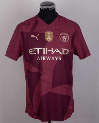 Erling Haaland maroon No.9 Manchester City short-sleeved shirt, 2024-25