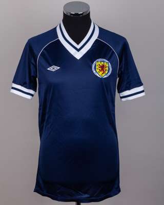 Richard Gough blue No.3 Scotland v. Northern Ireland match worn short-sleeved shirt, 1983