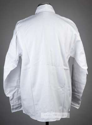 Tom Finney signed white Preston North End retro jersey,
 Toffs, signed in black marker pen, with Sporting Legends COA