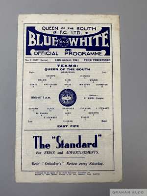 Queen of the South v. East Fife match programme, 15th August 1951
  overall good