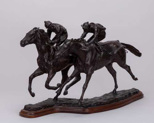 Caroline Wallace (British, contemporary) horse racing bronze “Fast Work”