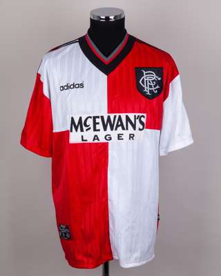 David Robertsonred and white No.3 Rangers short-sleeved shirt, 1995-96