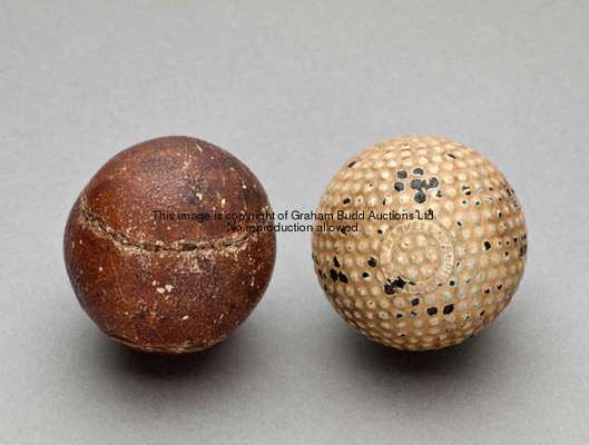 A Haskell patent bramble pattern rubber core golf ball circa 1900