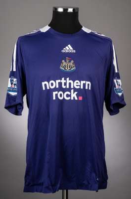Michael Owen purple and white No.10 Newcastle United short-sleeved jersey, 2008-09, 
 Adidas, L, with crew-neck collar and embroidered badge inscribed